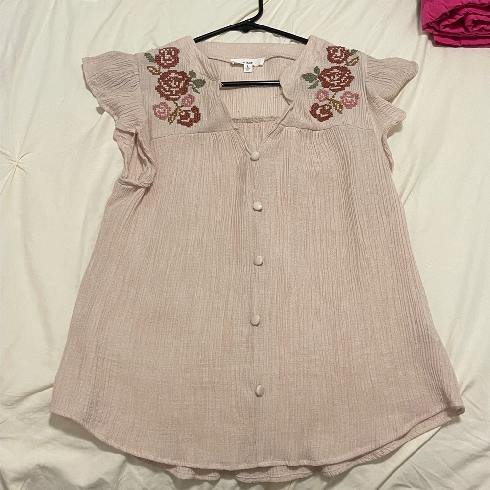 Floral Embroidered Blouse with Ruffle Sleeves